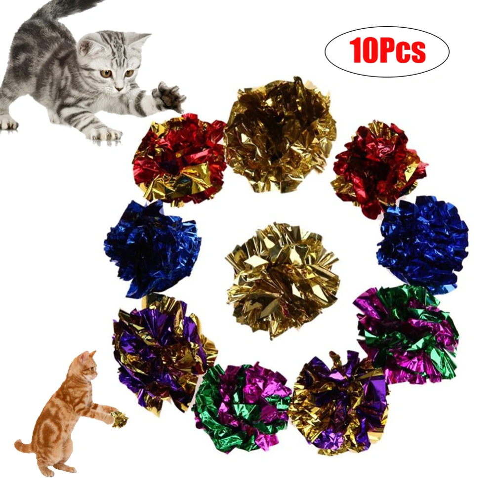 10Pcs Pet Kitten Cat Funny Mylar Crinkle Ring Paper Balls Cat Playing Chew Toys