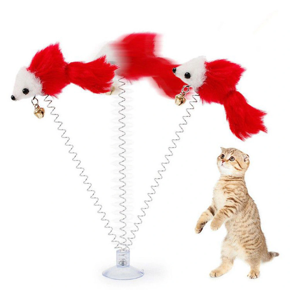 3Pcs Pet Cats Kitten Funny Spring Suction Cup Feather Mouse Elastic Scratch Toys