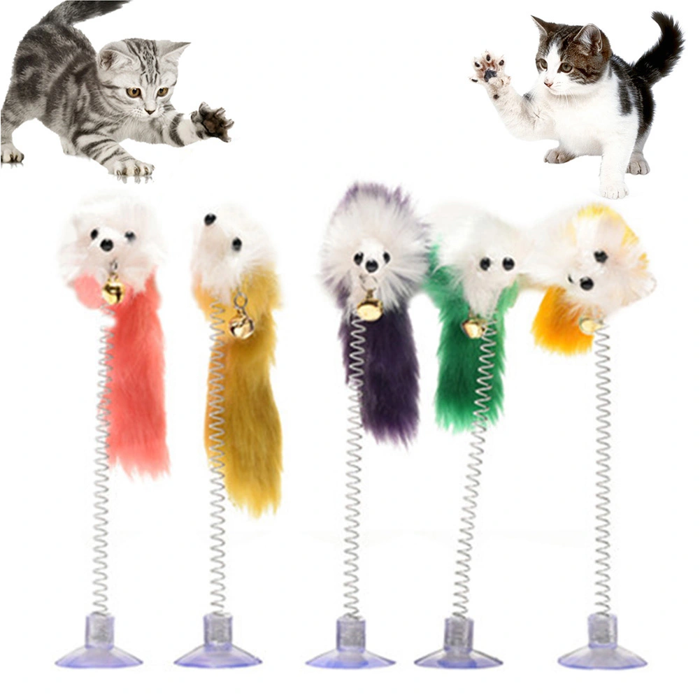3Pcs Pet Cats Kitten Funny Spring Suction Cup Feather Mouse Elastic Scratch Toys