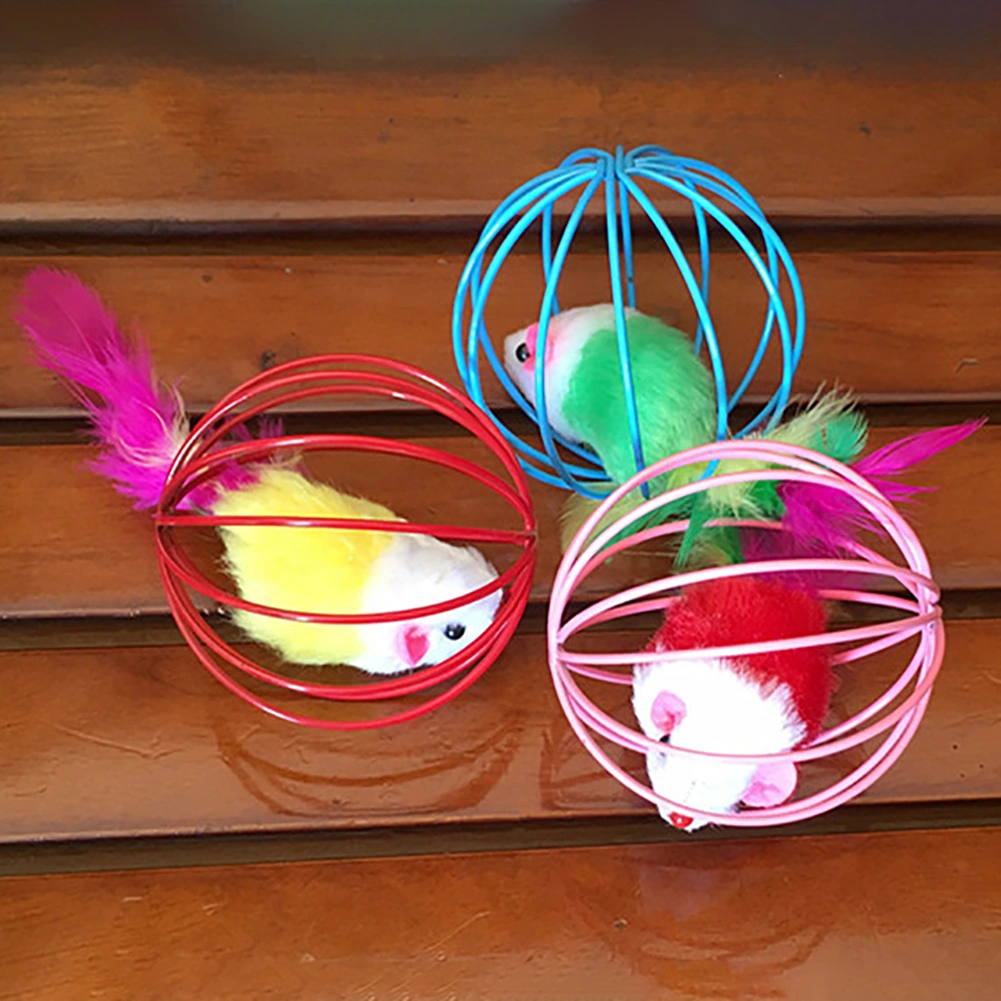Funny Plush Mouse Cage Ball Pet Cat Kitten Interactive Playing Catching Toy