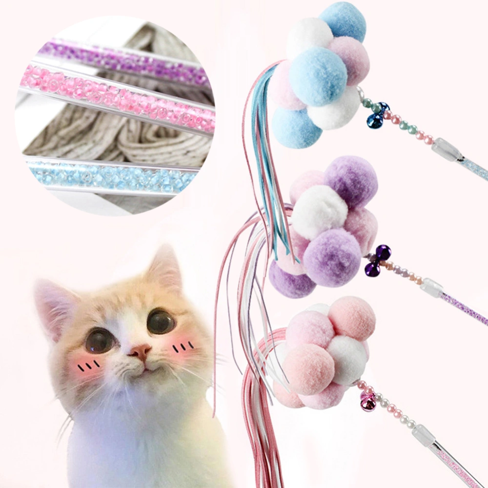 Pet Cats Kitten Play Bite Toy Pompom Plush Ball Bell Tassel Teaser Wand Stick