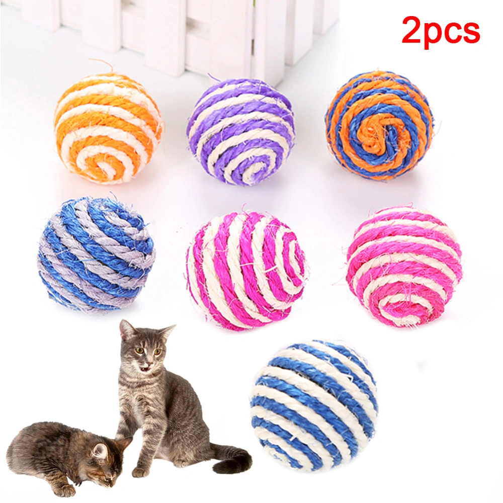 2Pcs Pet Cat Kitten Sisal Rope Weave Ball Molar Playing Chew Scratch Catch Toy