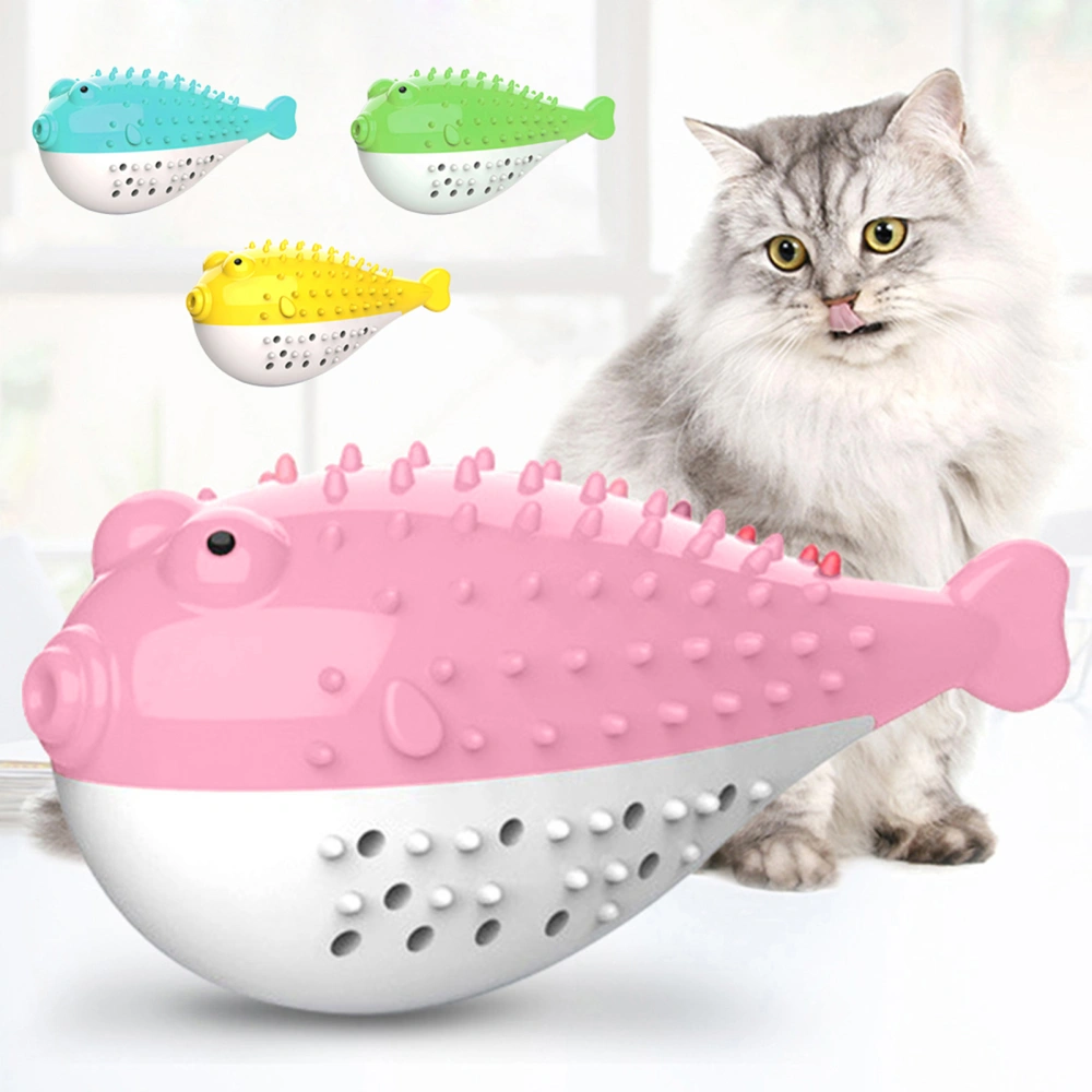 Pet Cat Kitten TPR Puffer Fish Toothbrush Catnip Molar Soft Bite Chew Play Toy