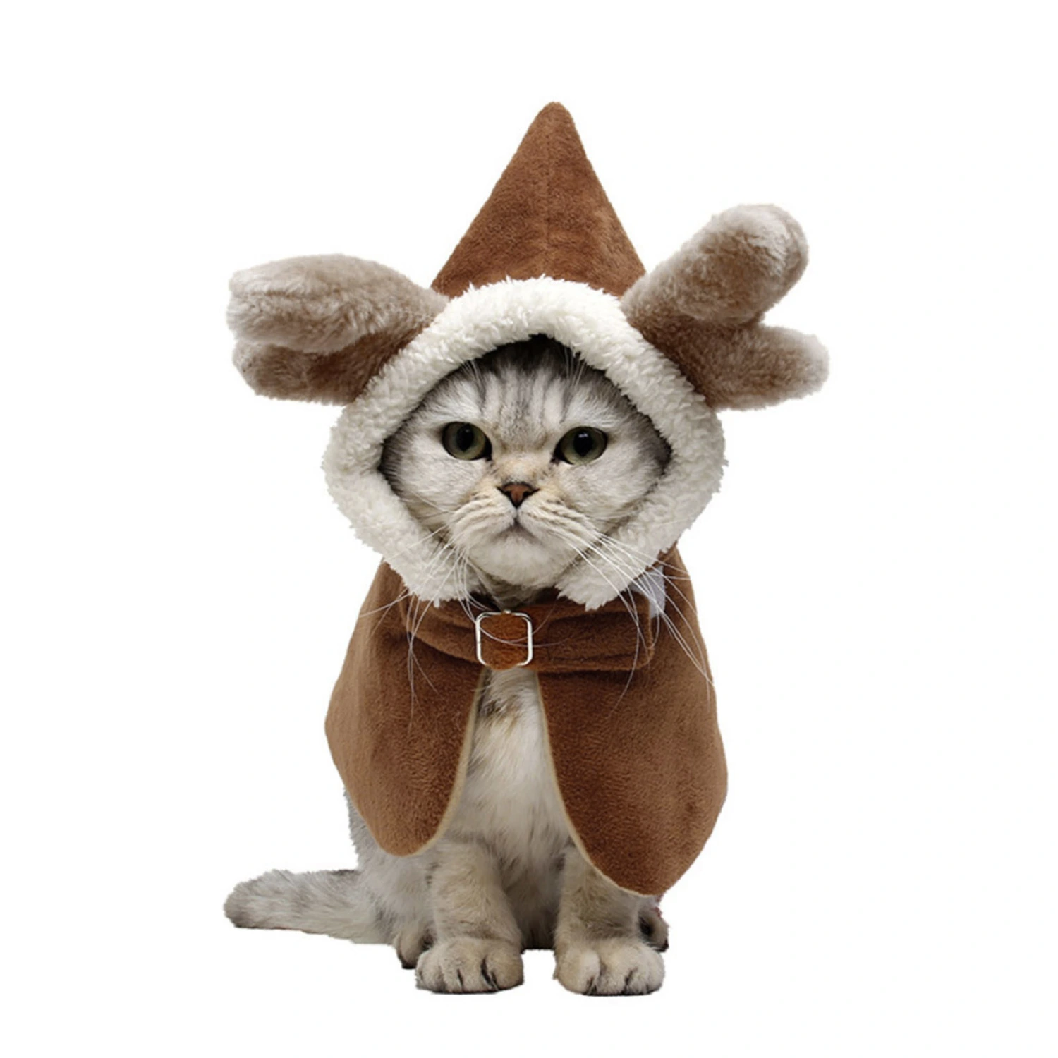 Home Winter Christmas Pet Cat Dog Cold Protection Thick Plush Cloak Antler Hat