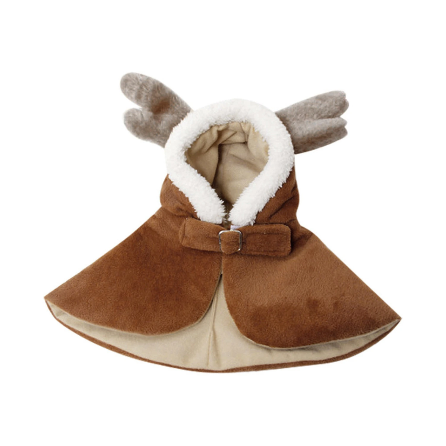 Home Winter Christmas Pet Cat Dog Cold Protection Thick Plush Cloak Antler Hat