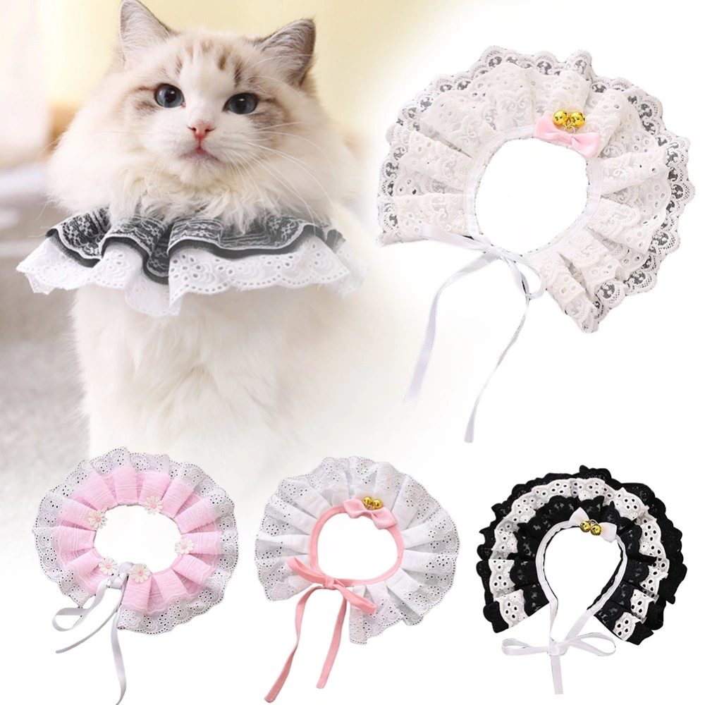 Cats Kitten Flower Lace Bow Bell Collar String Bib Necklace Neck Strap Pet Supply