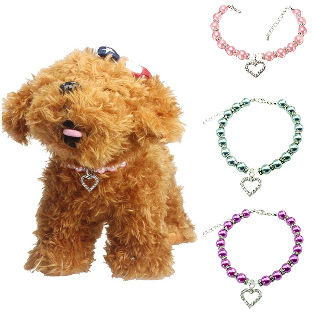 Beauty Rhinestone Faux Pearl Love Heart Pendant Puppy Pet Dog Collar Necklace