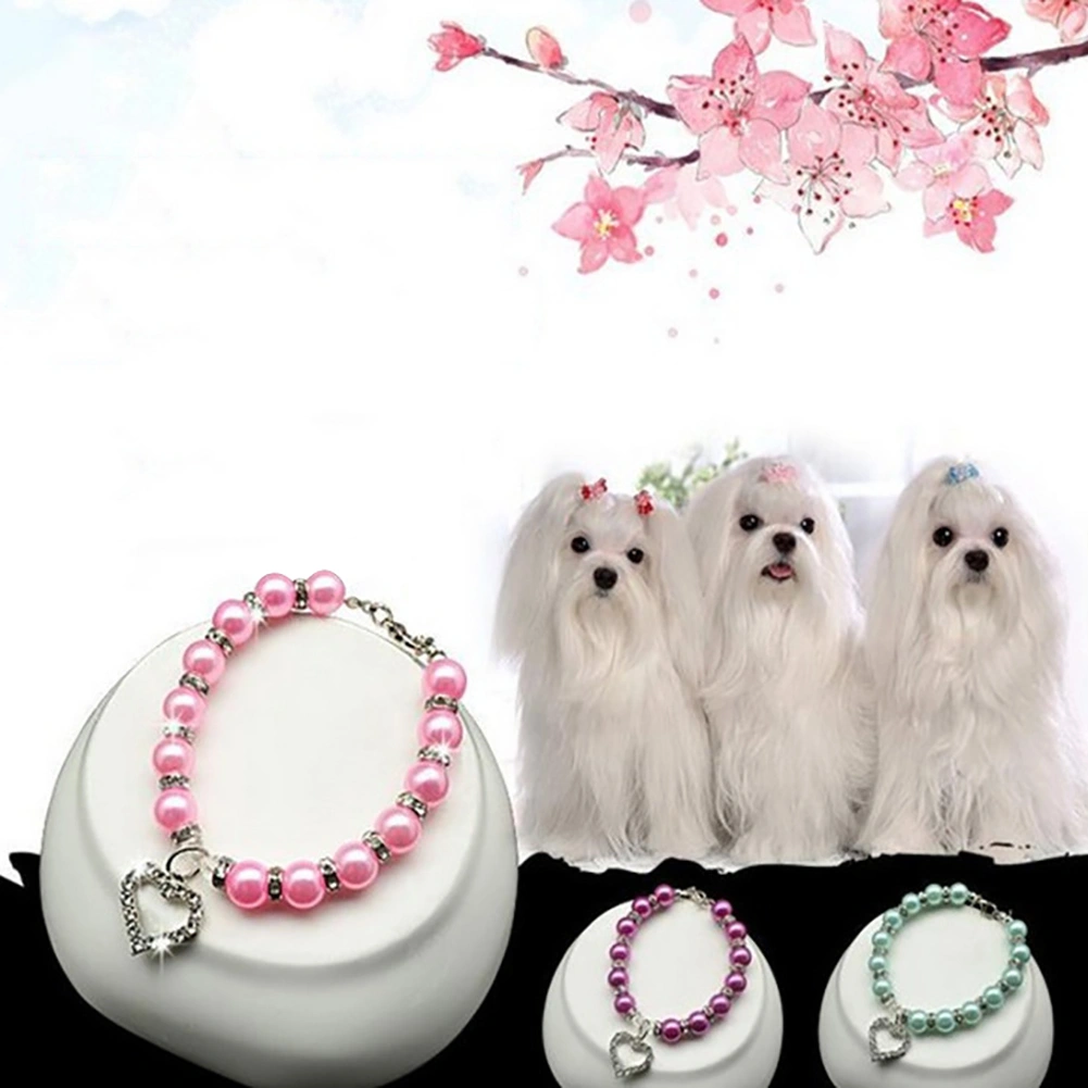 Beauty Rhinestone Faux Pearl Love Heart Pendant Puppy Pet Dog Collar Necklace