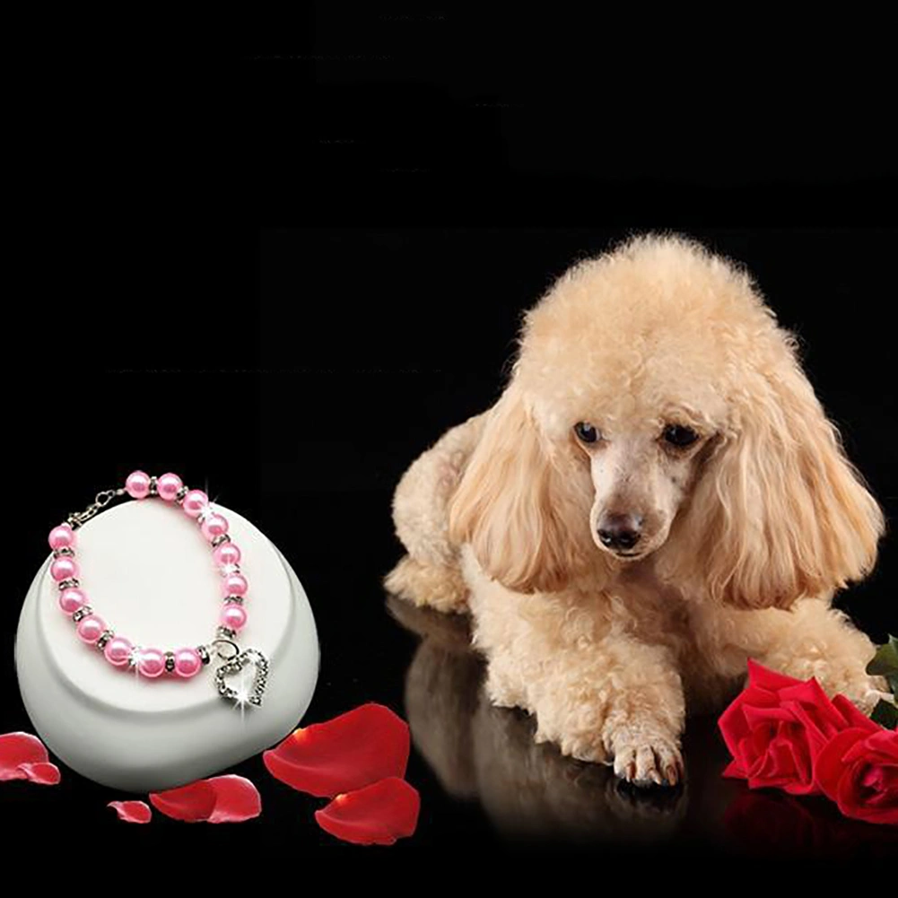 Beauty Rhinestone Faux Pearl Love Heart Pendant Puppy Pet Dog Collar Necklace