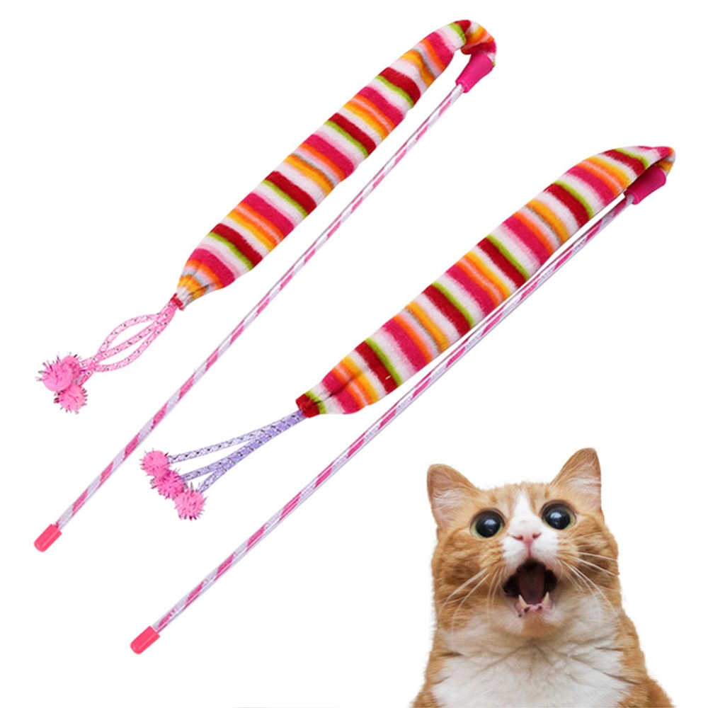 Pet Cat Teaser Striped Bell Play Stick Rod Wand Funny Interactive Sound Toy