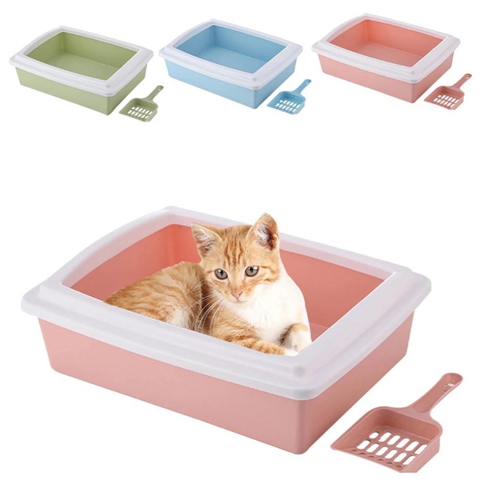 Rectangle Semi-Closed Anti-Splash Pet Cat Litter Box Case Toilet Tray with Scoop