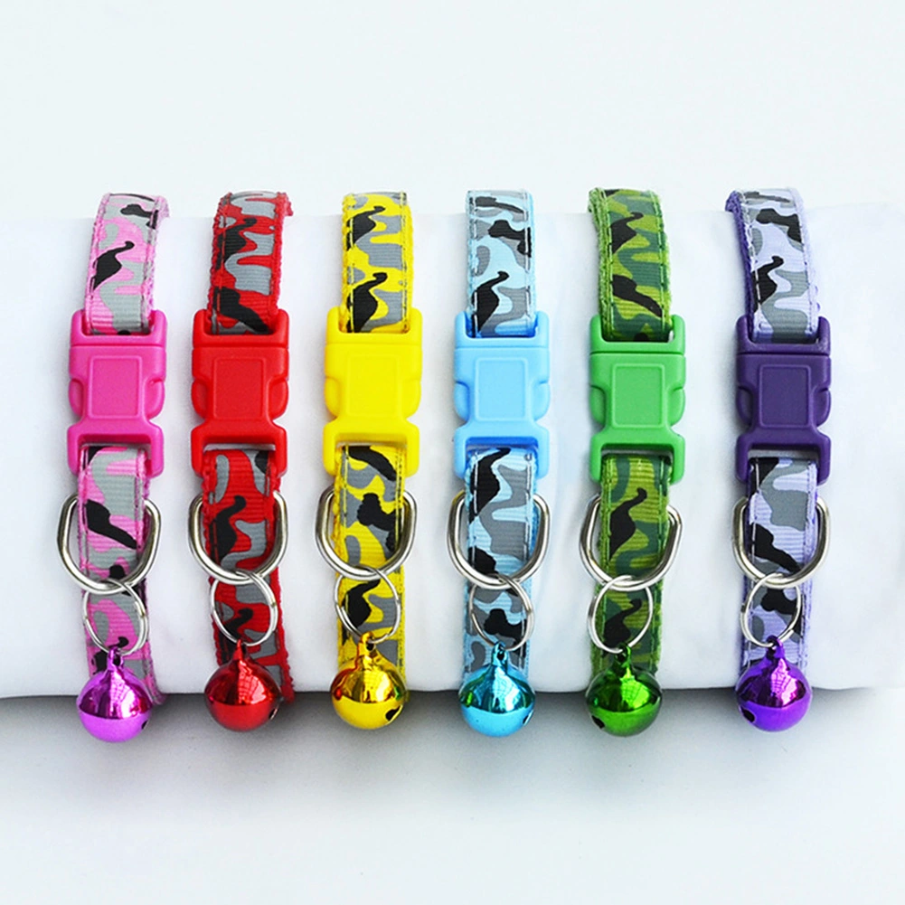 Fashion Camouflage Bell Pet Dog Cat Adjustable Insert Buckle Neck Collar Decor