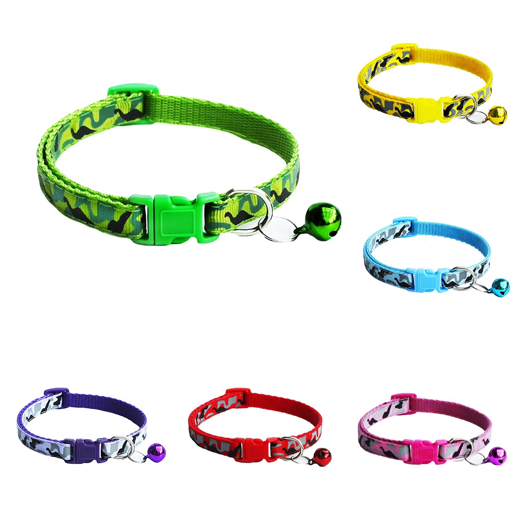 Fashion Camouflage Bell Pet Dog Cat Adjustable Insert Buckle Neck Collar Decor