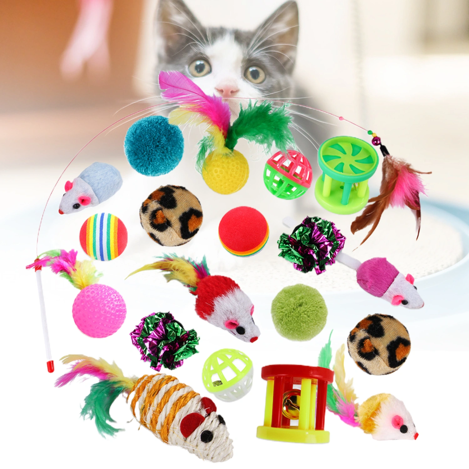 20Pcs/Set Lovely Mouse Shaped Kitten Toys Interactive Funny Cat Stick Pet Supply