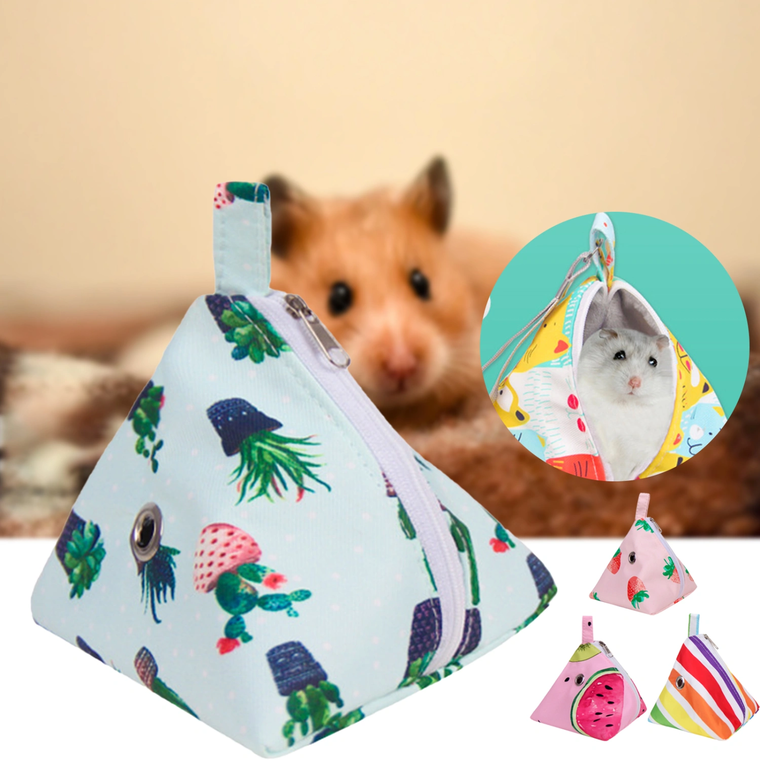Small Animal Carrier Fashion Print Breathable Holes Portable Hamster Triangle Travel Carrier Bag for Hedgehog Squirrel Mouse