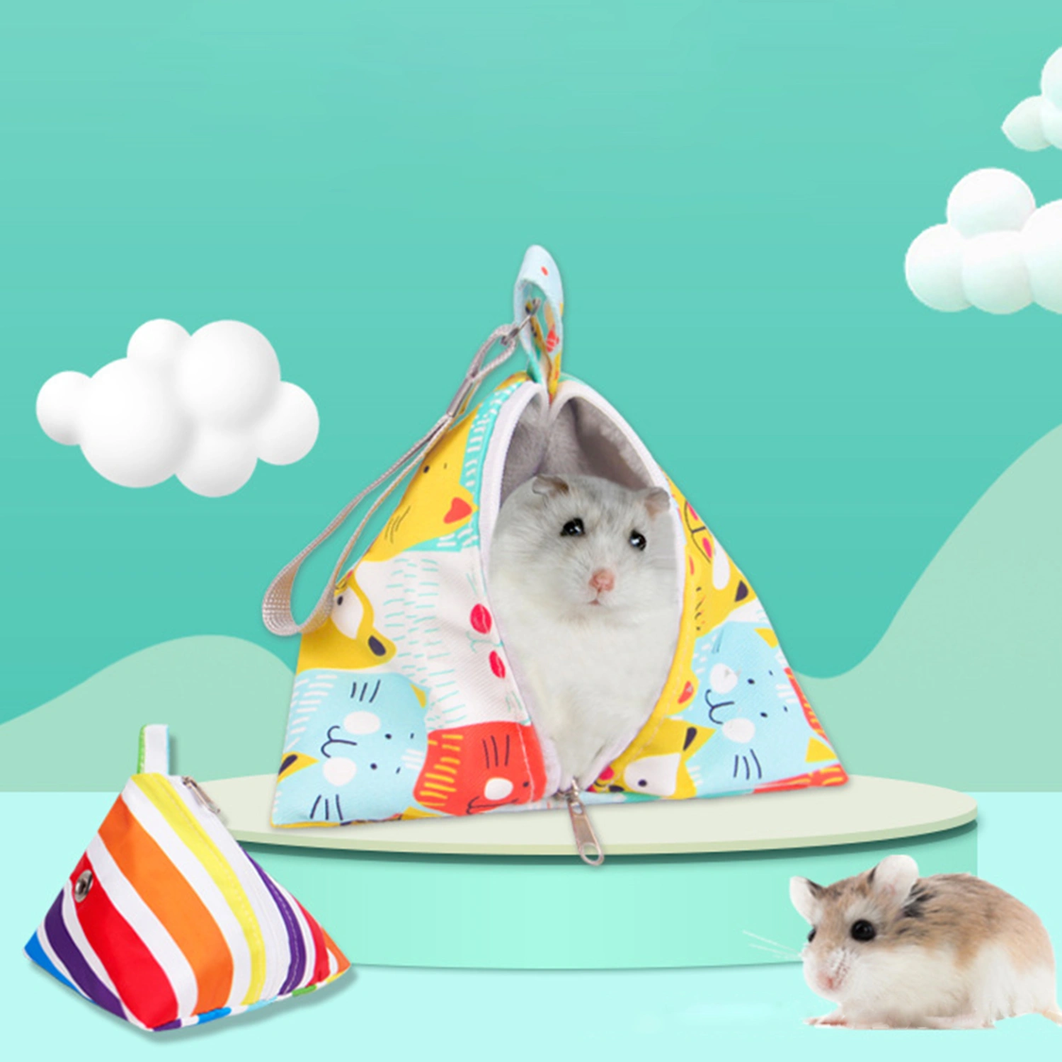 Small Animal Carrier Fashion Print Breathable Holes Portable Hamster Triangle Travel Carrier Bag for Hedgehog Squirrel Mouse