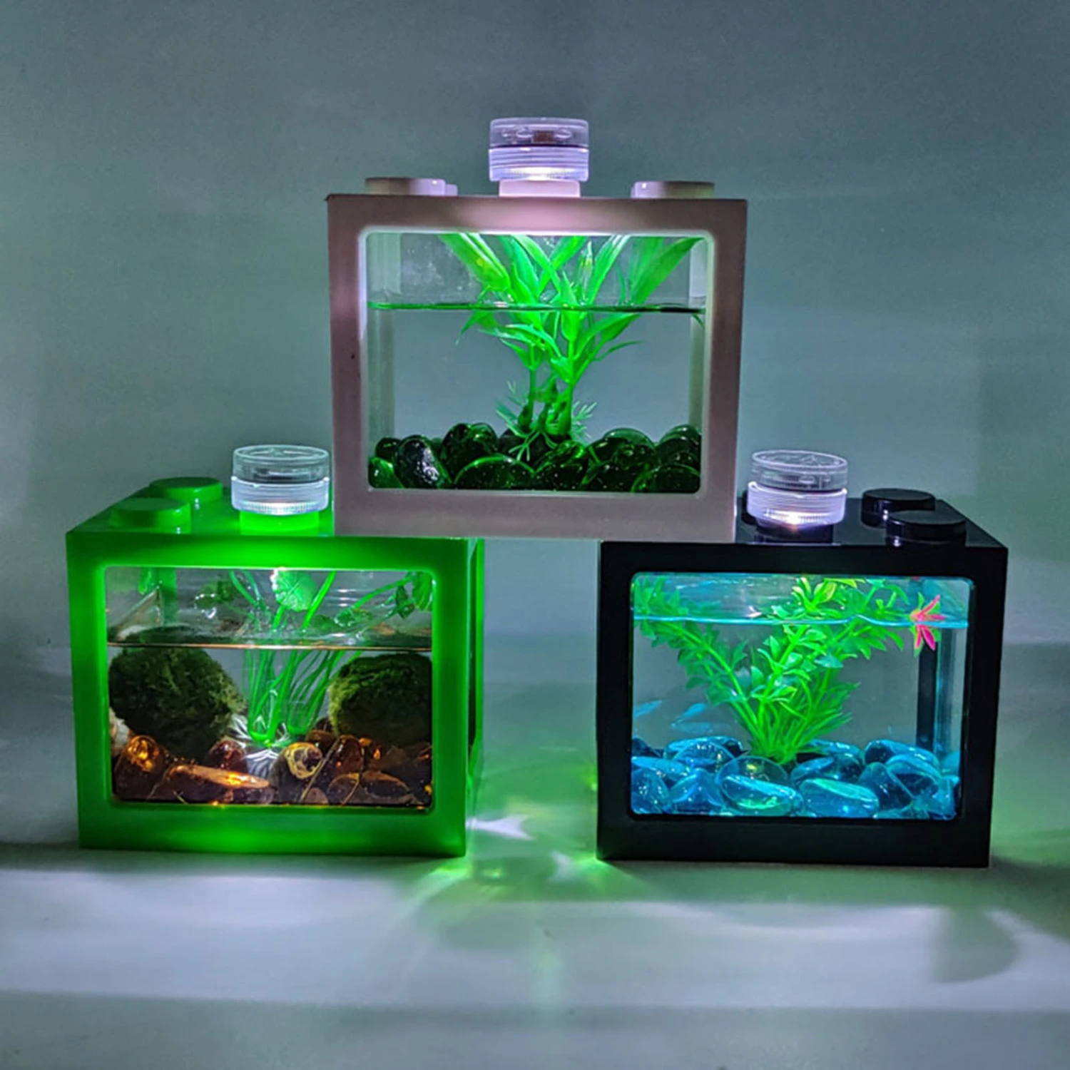 Fish Tank Transparent Energy Saving Acrylic LED Light Aquarium Tank Kit for Room Decor