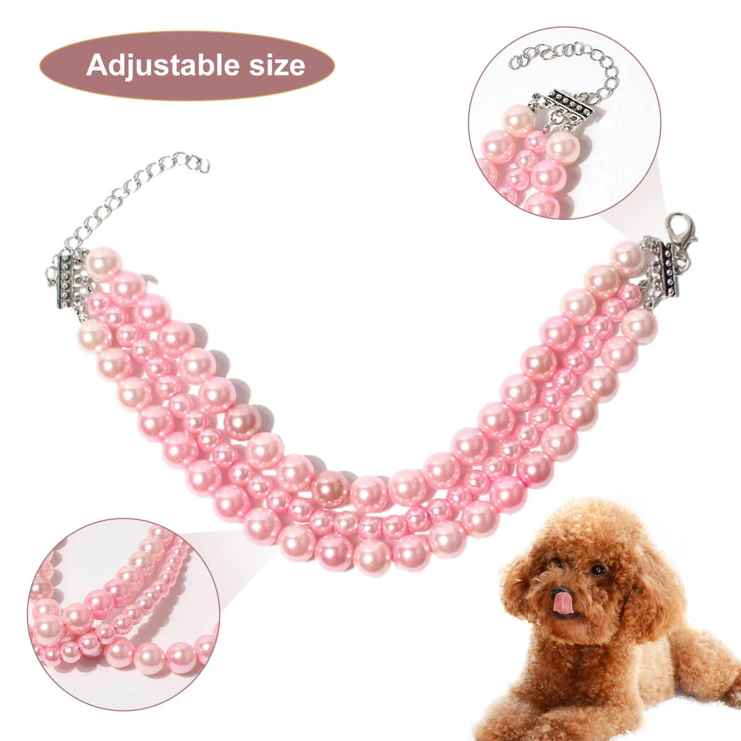 Pet Collar Faux Pearls Accessory Dress-up Pink Fashion Dogs Necklace Loop for Festival