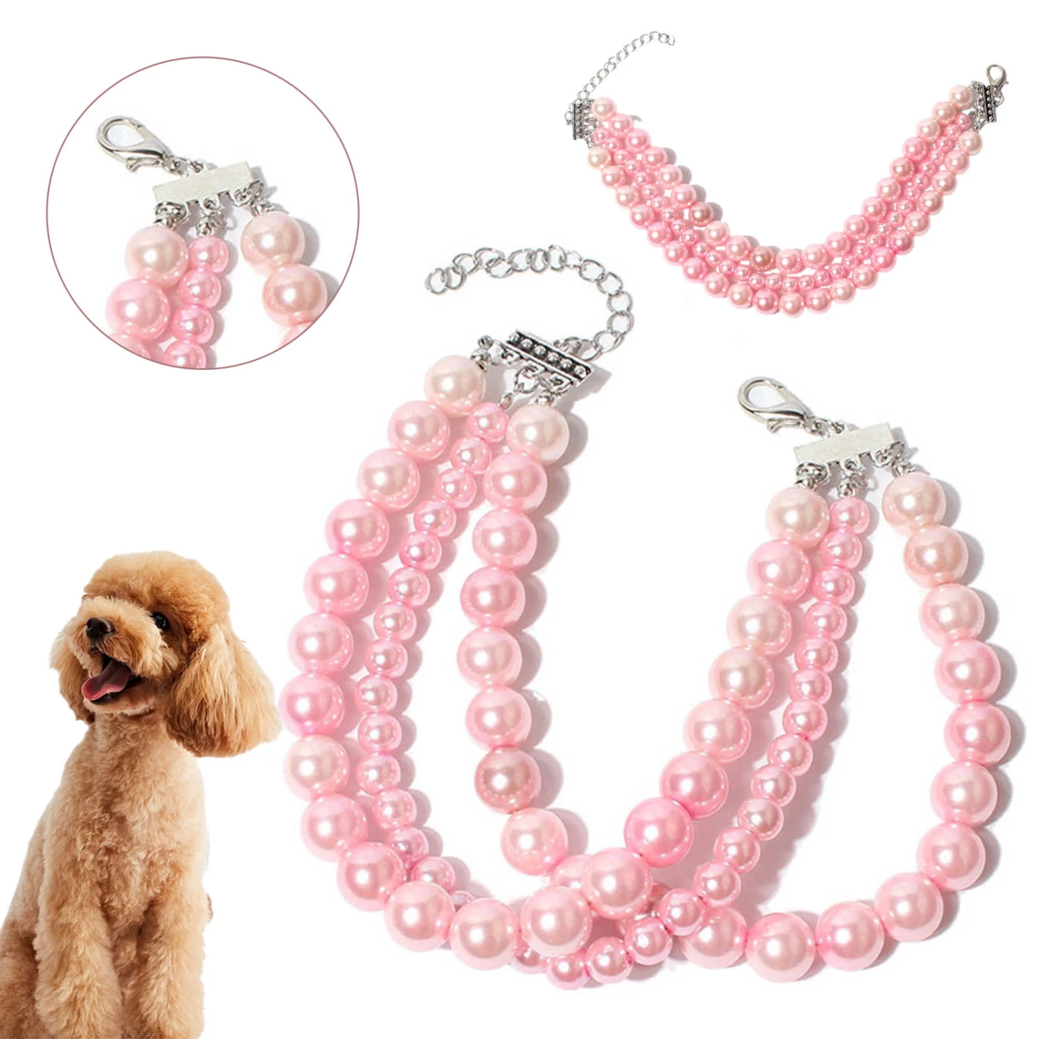 Pet Collar Faux Pearls Accessory Dress-up Pink Fashion Dogs Necklace Loop for Festival