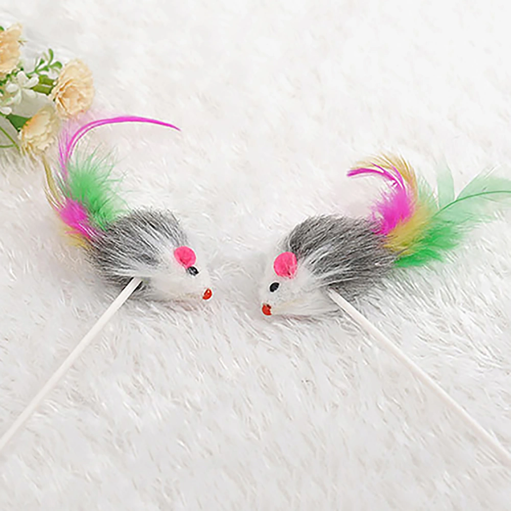 Cats Teaser Feather Mouse Pet Interactive Durable Cats Teaser Toy Rod with Sucker for Cats Supplies