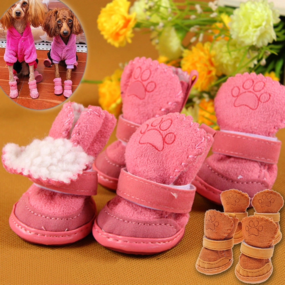 4Pcs Pet Dog Shoes Non-slip Chihuahua Soft Sole Winter Warm Adjustable Boots