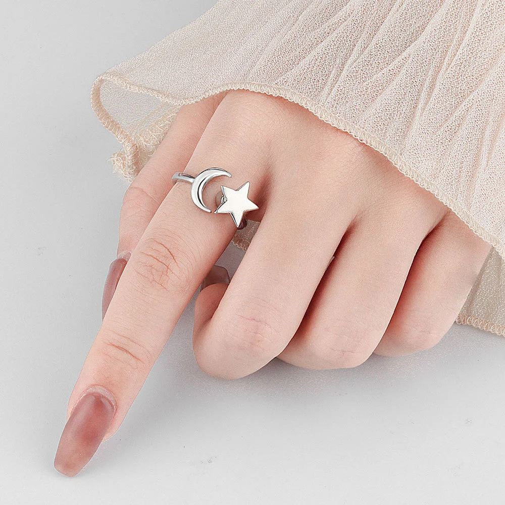 XINGX Spinning Female Opening Rotatable Adjustable Star And Moon Intersection Forefinger Ring