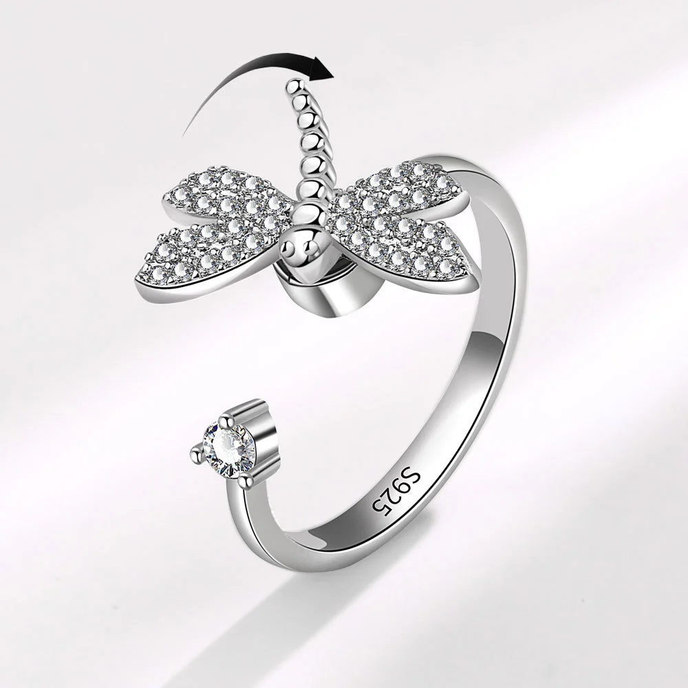 Rotating Zircon Dragonfly Design Ring Ins