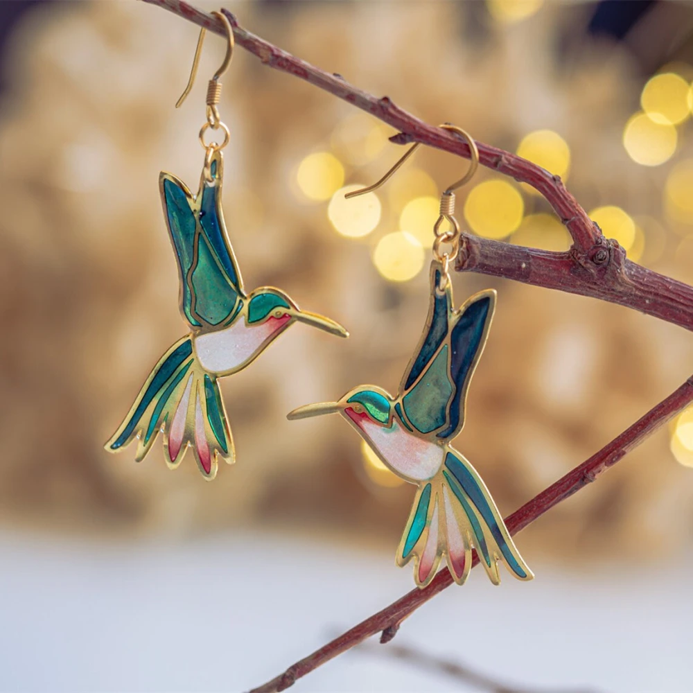 Fashion Vintage Drop Oil Enamel Colorful Hummingbird Earrings