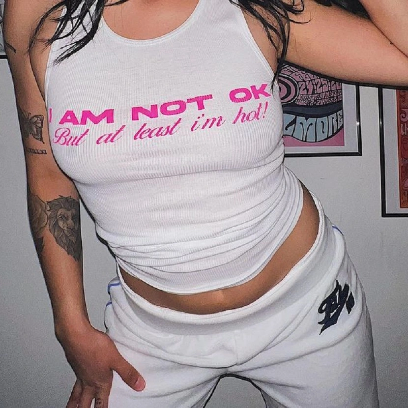 Round Neck Short Sleeve Letter Print Navel Women's Top T-shirt