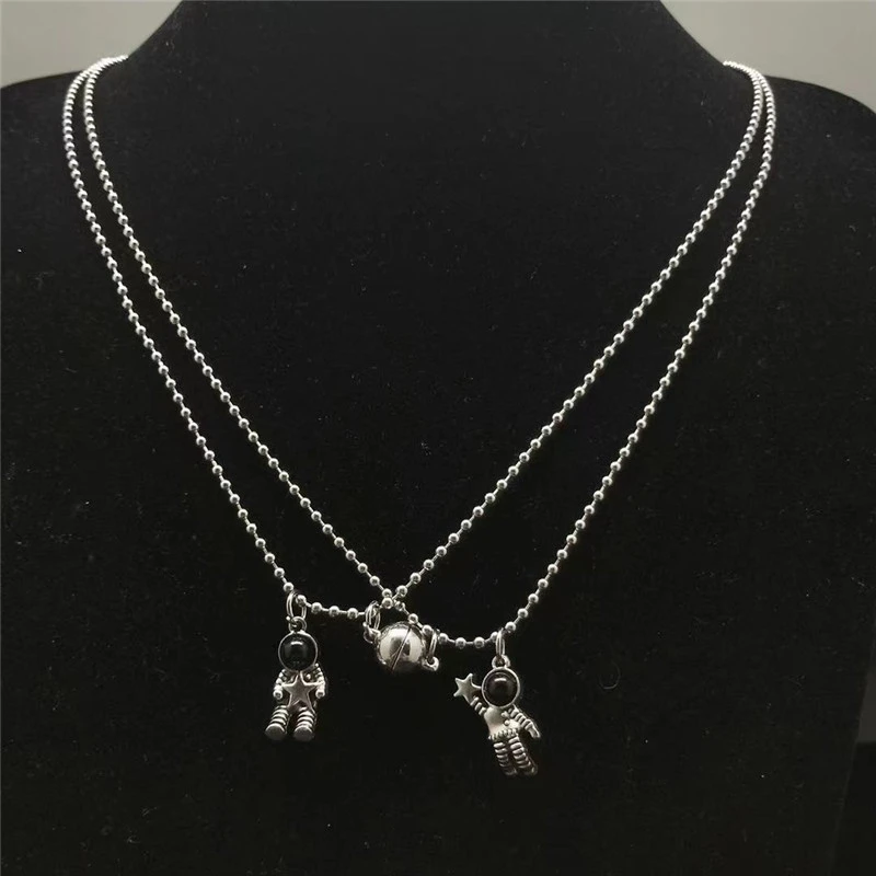 Ball Chain Astronaut Magnetic Couple Necklace