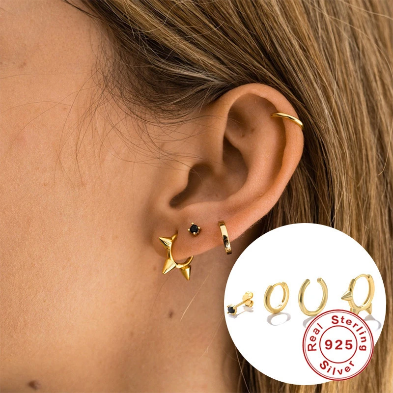 S925 Sterling Silver Punk Earings Set