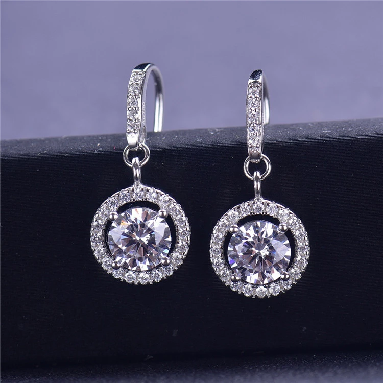 1 Karat Round Bag Micro-inlaid 925 Silver Moissanite Ear Studs