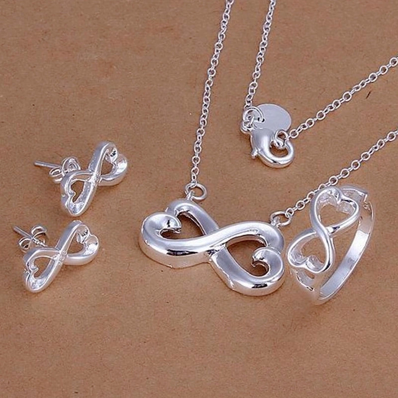 8-word Ear Stud Pendant Necklace Ring Three-piece Set