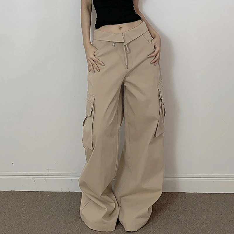 Flanging Waist Large Pocket Overalls