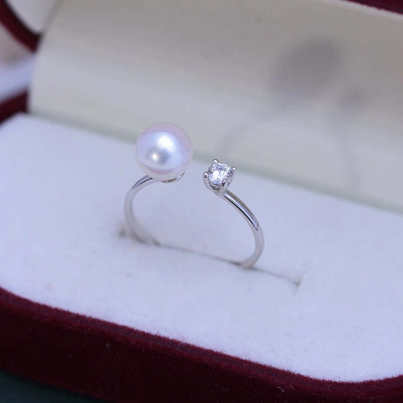 Freshwater Pearl Perfect Circle White Strong Light Almost Flawless S925 Silver Princess Ring