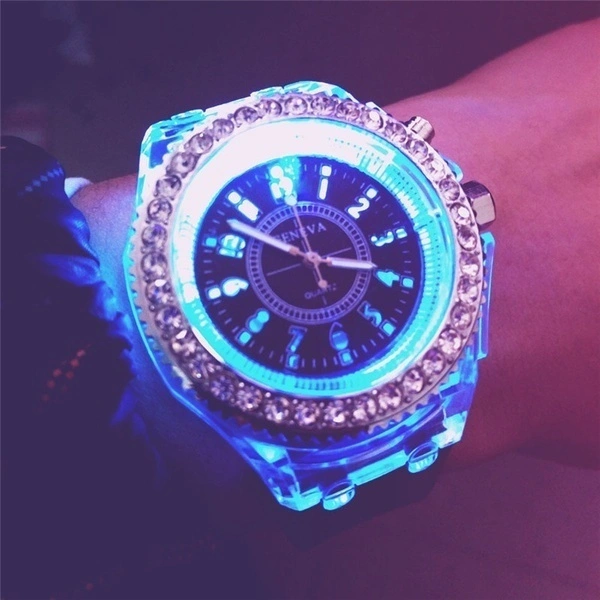Night Glow Colorful LED Backlight Crystal Quartz Wrist Watch Fashion Accessories