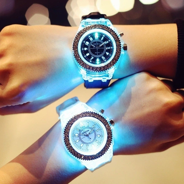 Night Glow Colorful LED Backlight Crystal Quartz Wrist Watch Fashion Accessories