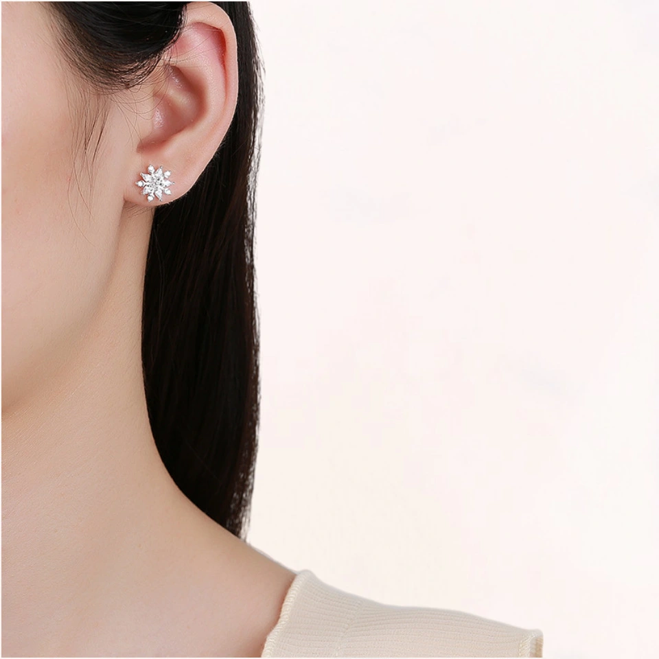 925 Sterling Silver Snowflake Thread Stud Earrings For Women