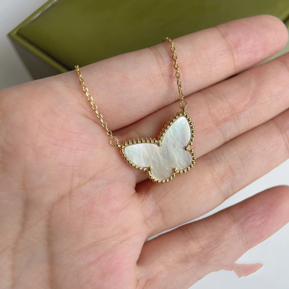 Large White Shell Double-sided Butterfly Necklace