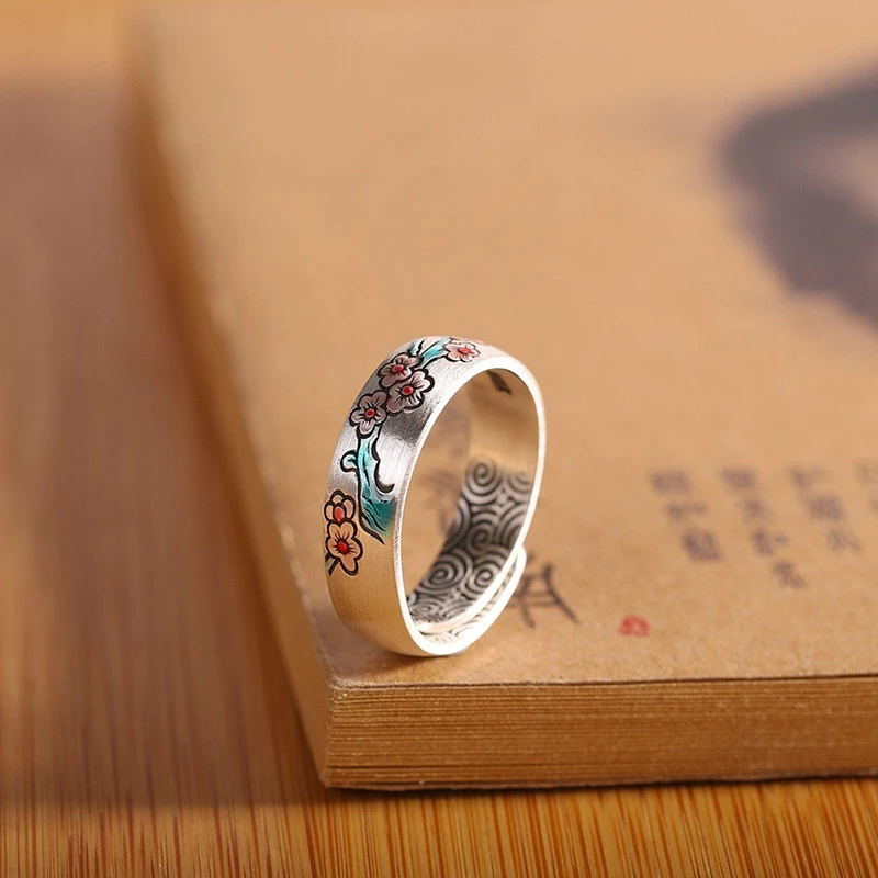 Pure Silver Plum Ring Female Temperament