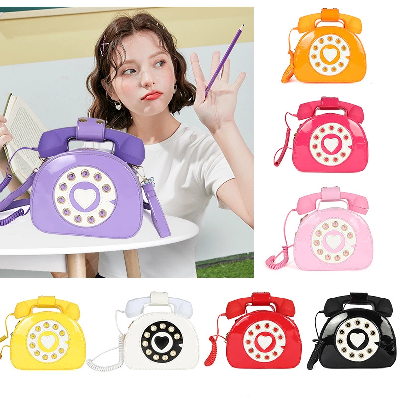 Women Telephone Shaped Handbag and Purses Retro Phone Top-Handle Shoulder Bags Crossbody Totes