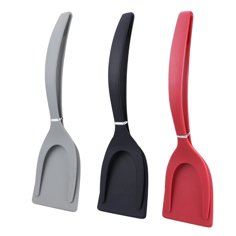 2 In 1 Multifunctional Non-Stick Food Clip Tongs Fried Egg Cooking Turner Silicone Pancake Spatula Pizza Barbecue Omelet Kitchen Clamp