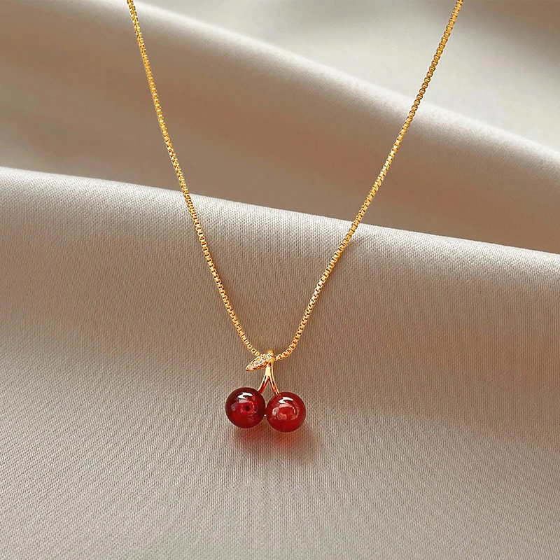 Red Cherry Pendant Necklace Female Clavicle Chain