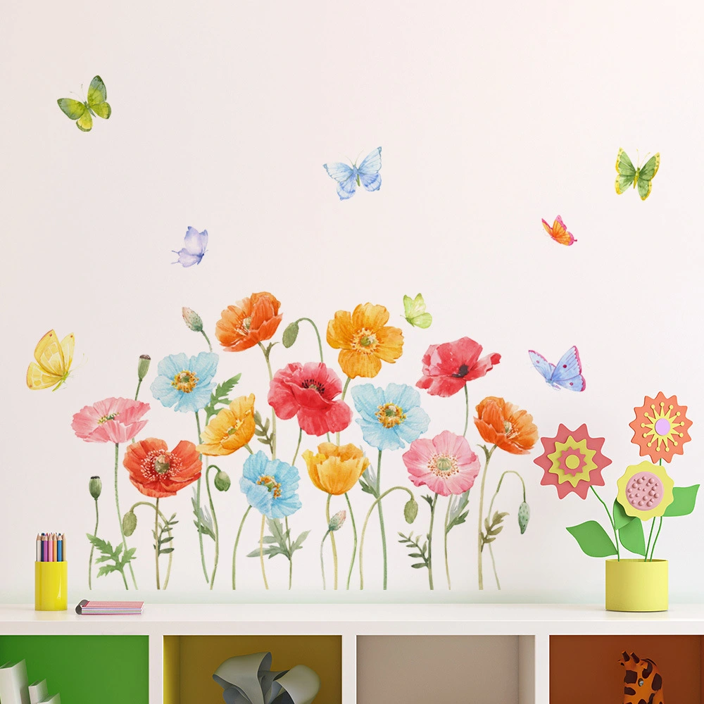 Colorful Water Color Butterfly Flower Wall Sticker