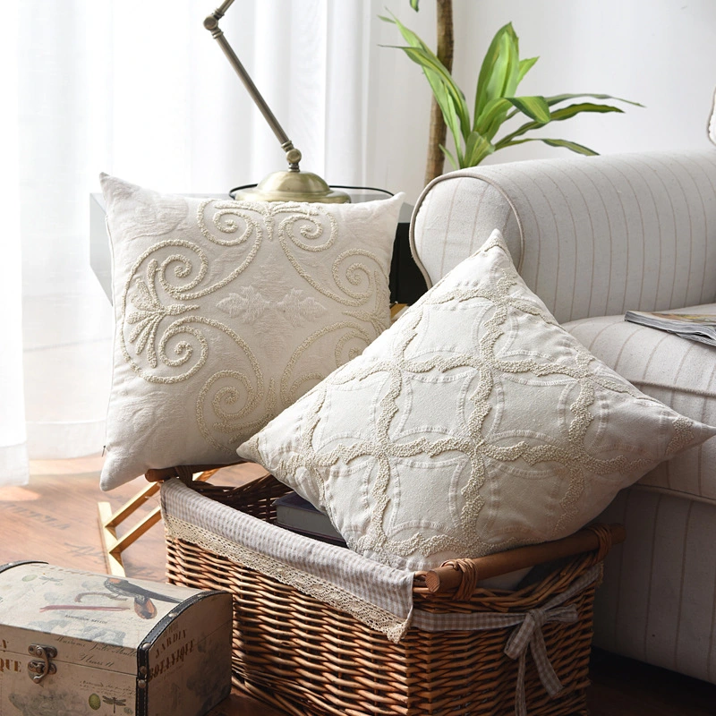 Cotton And Linen Woven Embroidered Couch Pillow Bed Head Cushion