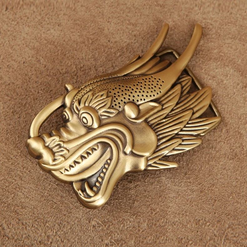 Pure Copper Belt Buckle With Retro Dragon Pattern Kylin Sheep Eagle