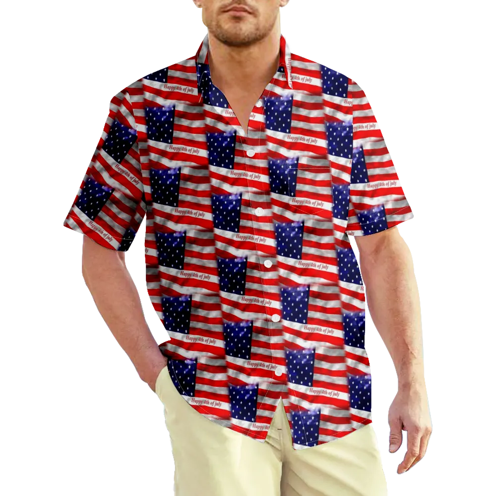 4th of July Men's Hawaiian Shirt USA National Flag Eagle Shirt Collar 3D Print Outdoor Street Short Sleeve Print Clothing Apparel Sports Fashion Sportswear Casual/Summer/Summer