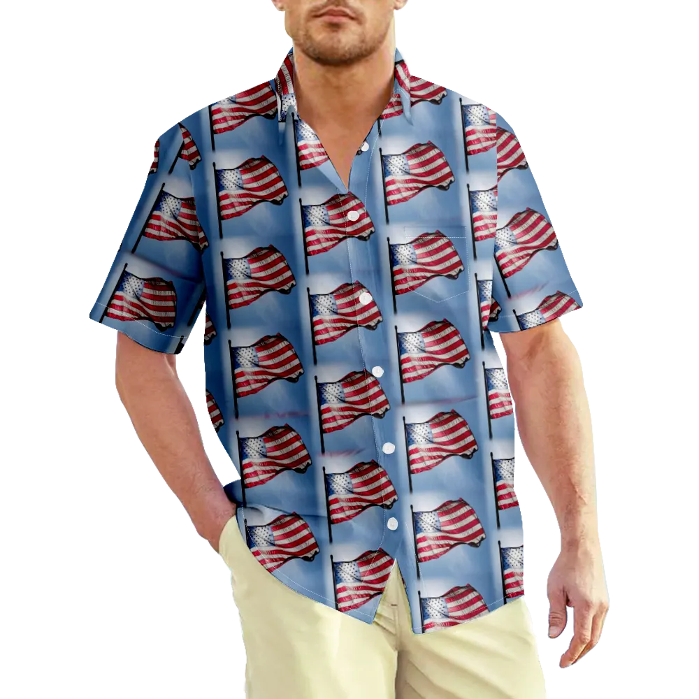 4th of July Men's Hawaiian Shirt USA National Flag Eagle Shirt Collar 3D Print Plus Size Outdoor Street Short Sleeve Print Clothing Apparel Sports Fashion Sportswear Casual/Summer/Summer