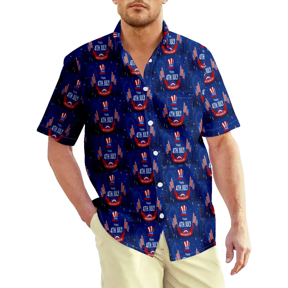 4th of July Men's Hawaiian Shirt USA National Flag Eagle Shirt Collar Plus Size Daily Short Sleeve Print Clothing Apparel Basic Streetwear