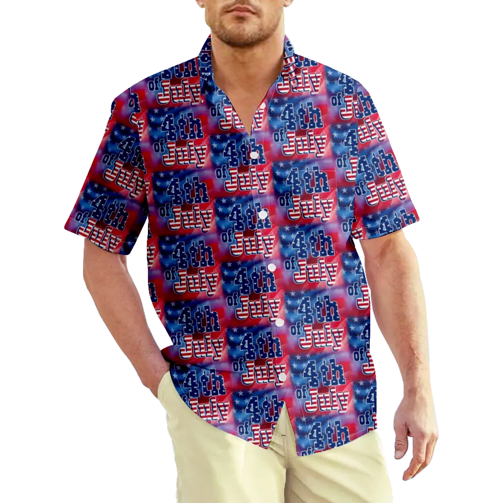 4th of July Men's Hawaiian Shirt USA National Flag Eagle Shirt Color Block 3D Shirt Collar Plus Size Weekend Short Sleeve Clothing Apparel Basic